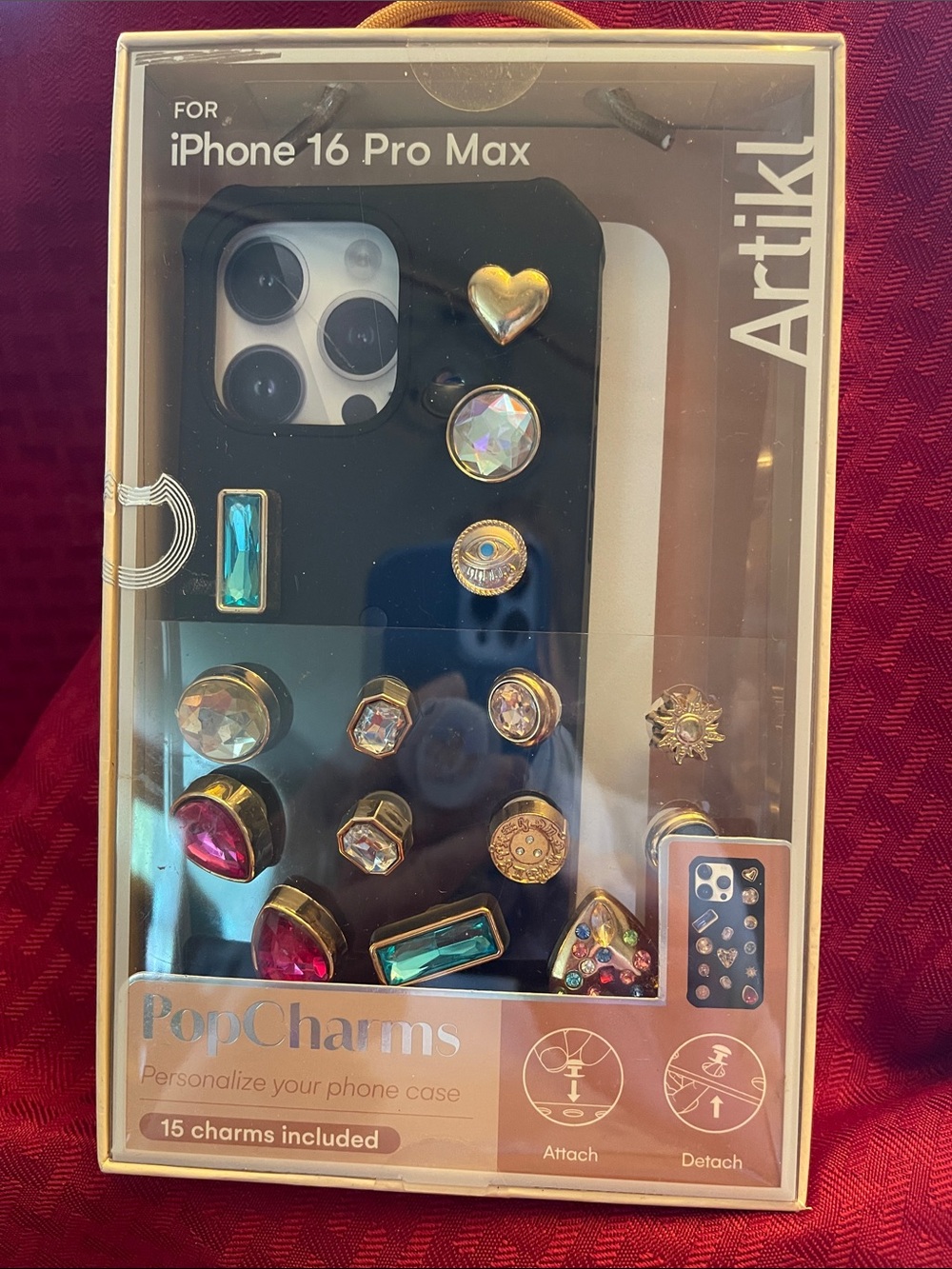 PopCharms for iPhone 16 Pro Max Black Case with 15 Decorative Charms